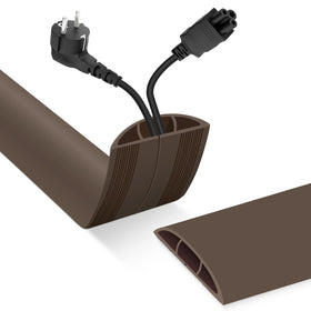 DBHXXMB-HH floor cord cover in brown protecting a single cord along a busy walkway