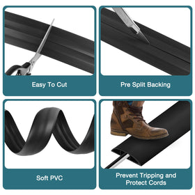 DBHXXMB-HH floor cord cover black profile blends with flooring and shields cords