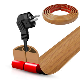 DBHXXMB-HH floor cord cover in brown wood protects cables for a cleaner office