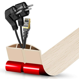 DBHXXMB-HH floor cord cover in yellow wood, side view showing discreet low-profile edge.
