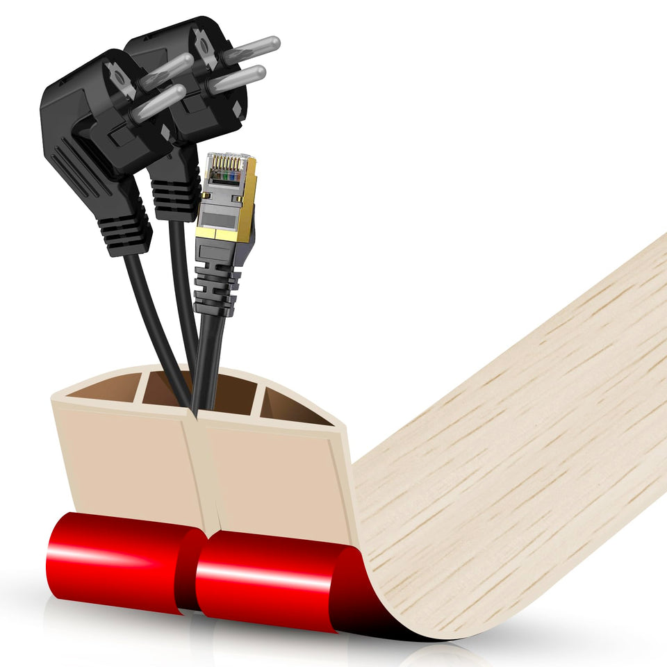 DBHXXMB-HH floor cord cover in yellow wood, side view showing discreet low-profile edge.