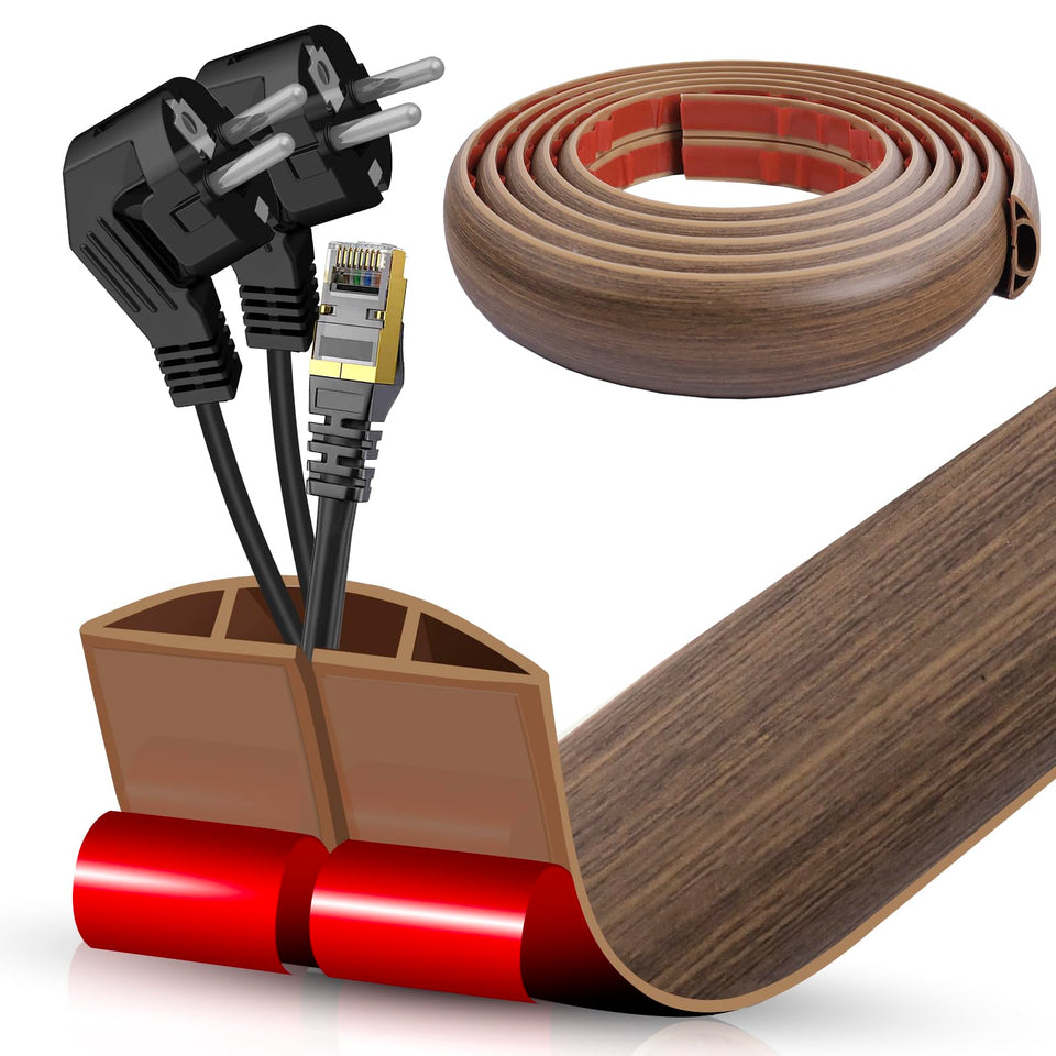 DBHXXMB-HH front packaging showing misty brown wood finish and benefit of tidy cables