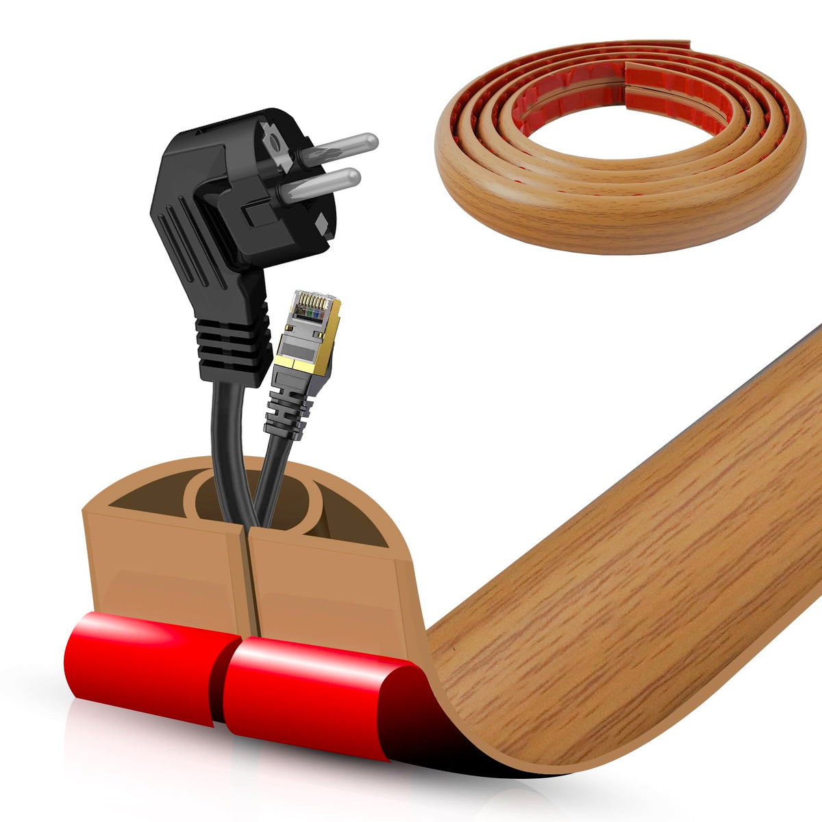 DBHXXMB-HH front view of brown wood cord cover showing neat cable concealment benefit