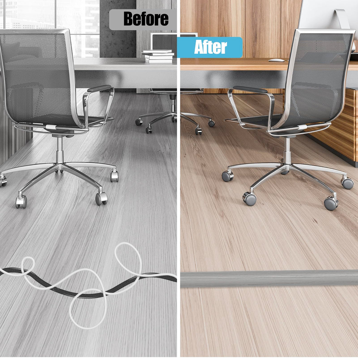 DBHXXMB-HH installed in office showing tidy wires and reduced trip hazard