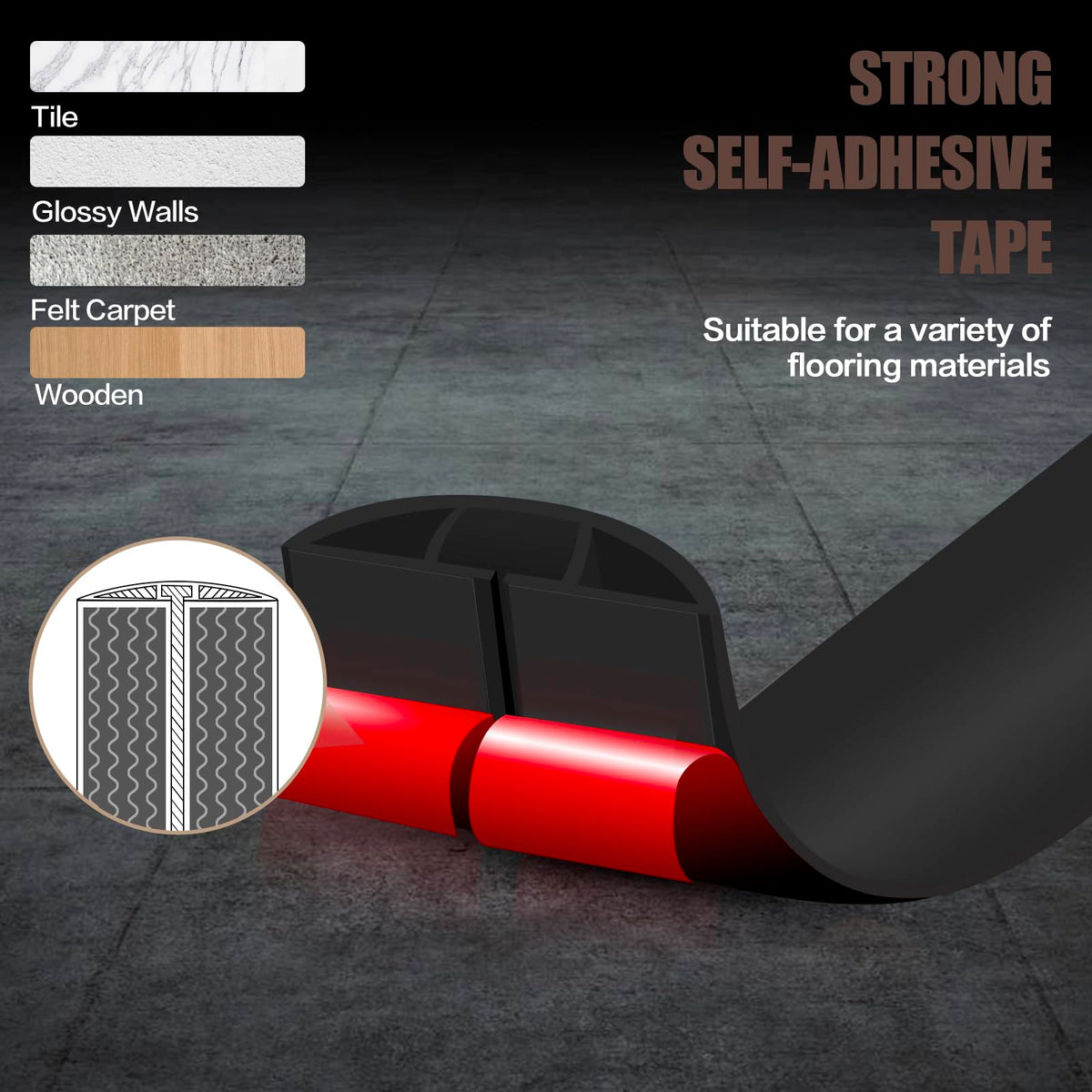 DBHXXMB-HH self-adhesive cord hider providing quick floor setup