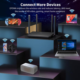 DBIT AX1800 placed in a living room streaming multiple devices with strong signal