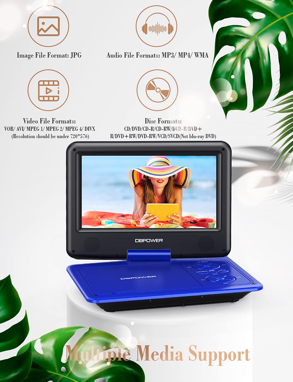 DBPOWER nine-inch swivel screen rotated to show flexible viewing angles and clearer picture