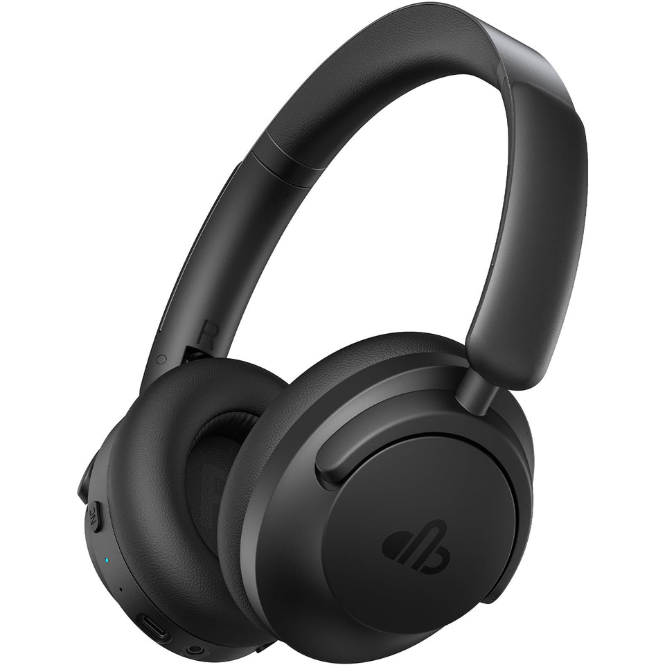 dbsono front view showing black headphones and controls, clear branding benefit