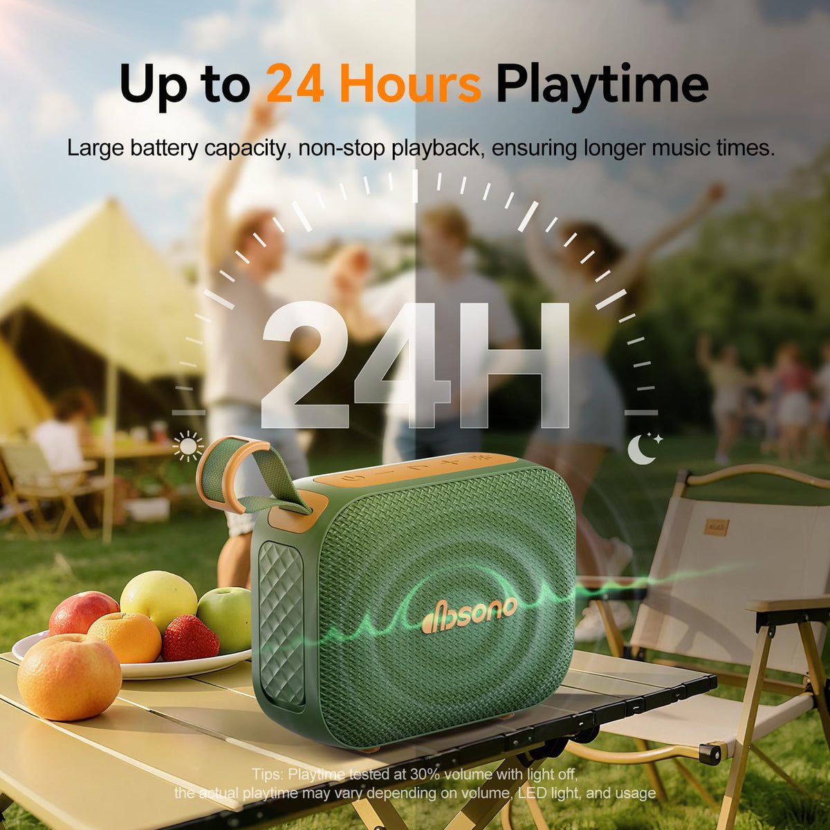 dbsono LED light show enhances mood during outdoor listening.