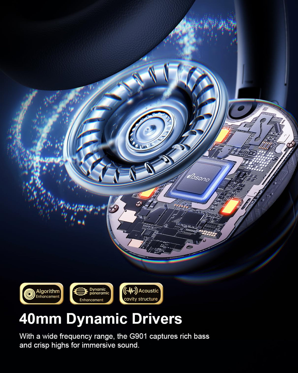 dbsono left side controls visual with buttons for ANC, transparency, and volume control