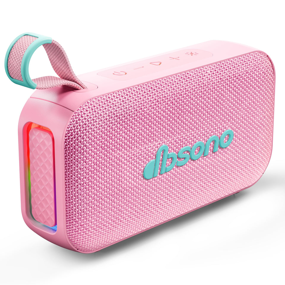 Dbsono pink Bluetooth speaker front view, compact design with rich sound.