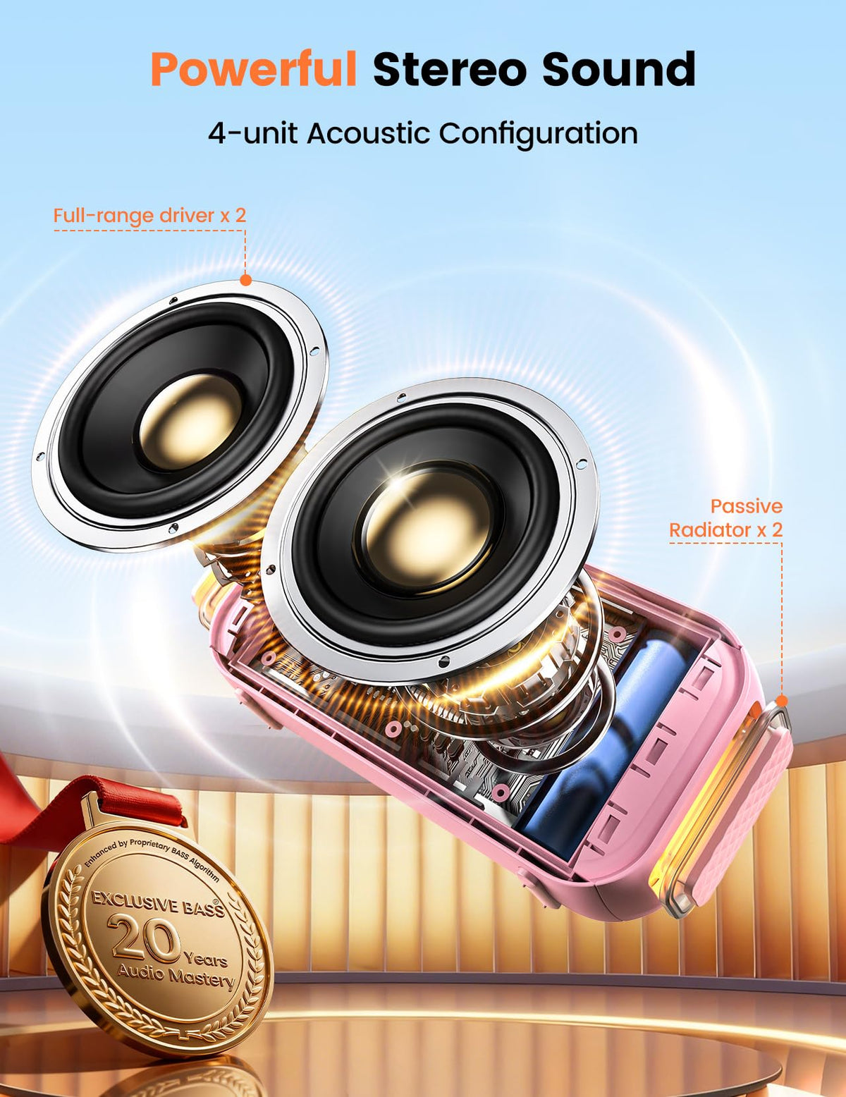 Dbsono pink Bluetooth speaker side view, rugged grip for outdoor use.