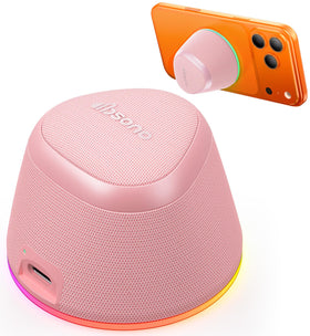 dbsono rose pink 2-in-1 speaker stand on desk for hands-free listening