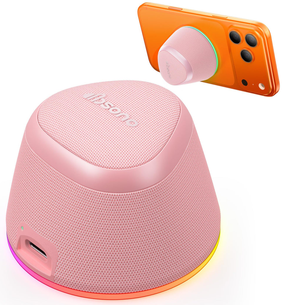 dbsono rose pink 2-in-1 speaker stand on desk for hands-free listening