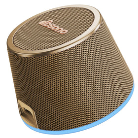dbsono small portable speaker with phone stand and 9 color lights for hands-free viewing.