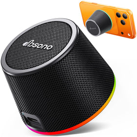 dbsono portable speaker with 9-color lights and kickstand in action
