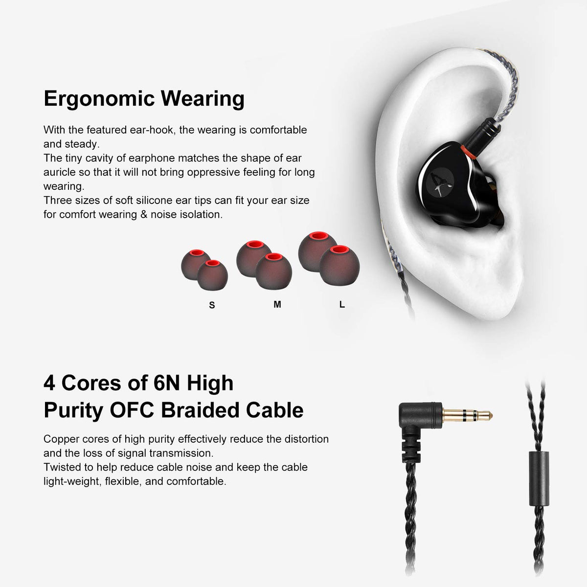 DCMEKA A09 memory-wire design keeps ears secure during wear.