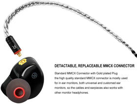 DCMEKA memory-wire earhook detail demonstrating secure fit and long-wear comfort