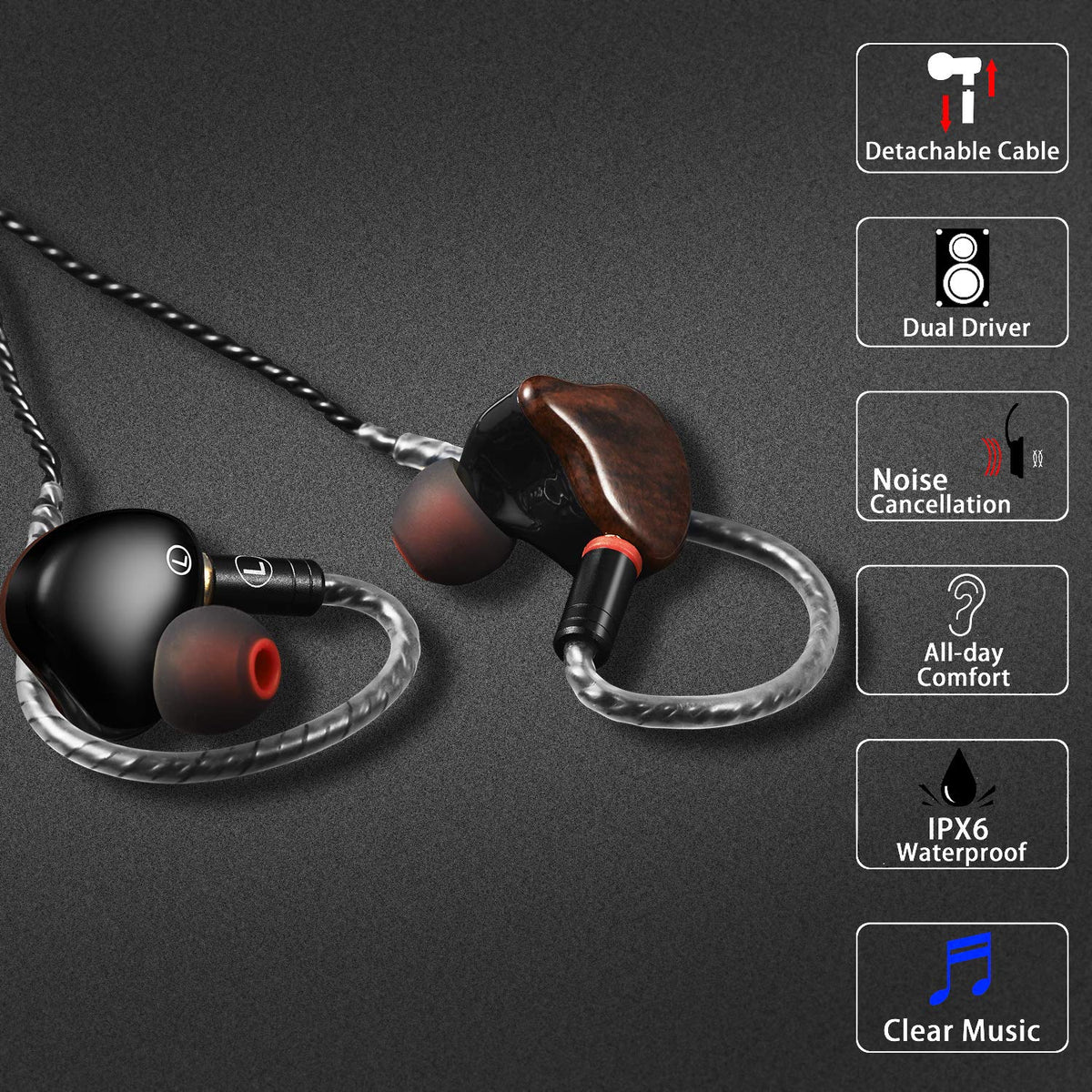 DCMEKA Amakute A09 detachable MMCX cable wood-grain IEM for upgrade flexibility
