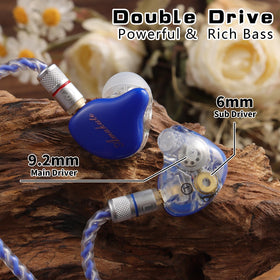 DCMEKA angled earbud housing close-up highlighting driver ports and finish