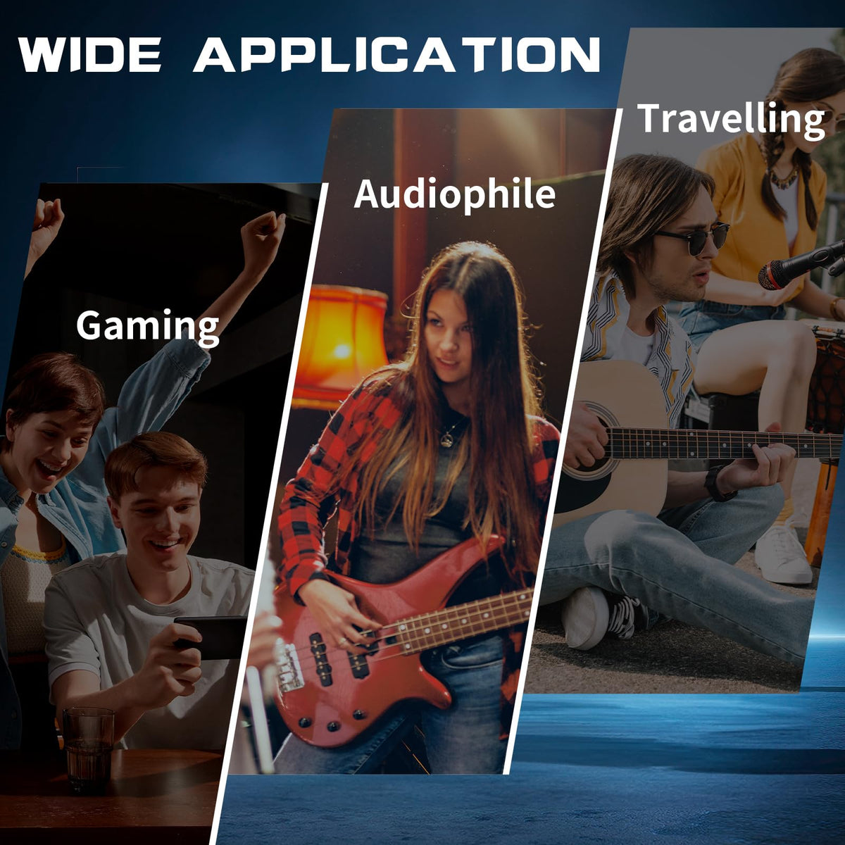 DCMEKA earphones worn in ear demonstrating secure fit and stable gaming use
