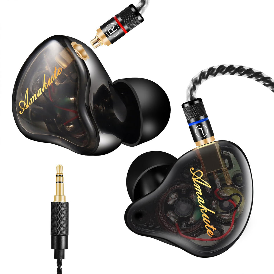 DCMEKA front view showing earphone housings and ergonomic shape for precise audio