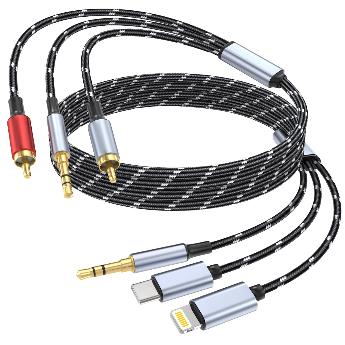 DCNETWORK 3.5mm to RCA cable side view shows compact design and stability