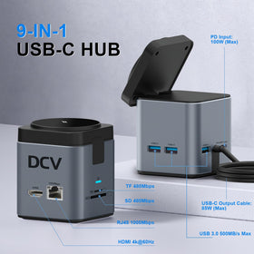 DCV dock PD 100W for laptop charging via power delivery while connected.