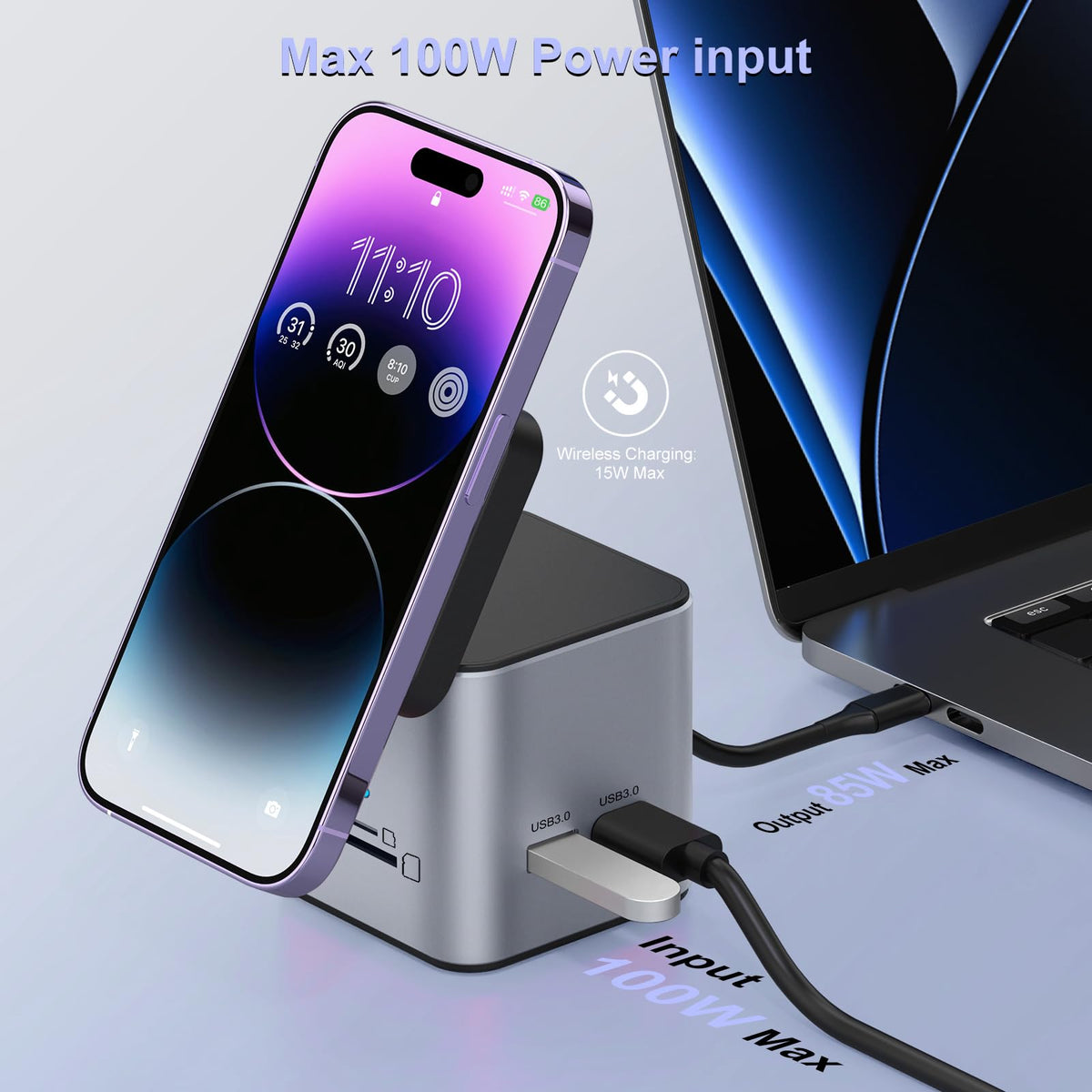 DCV USB C Docking Station PD charging delivers up to 85W to a laptop