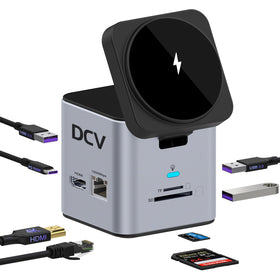 DCV USB C Docking Station with MagSafe Stand shows 4K HDMI connectivity for sharp displays