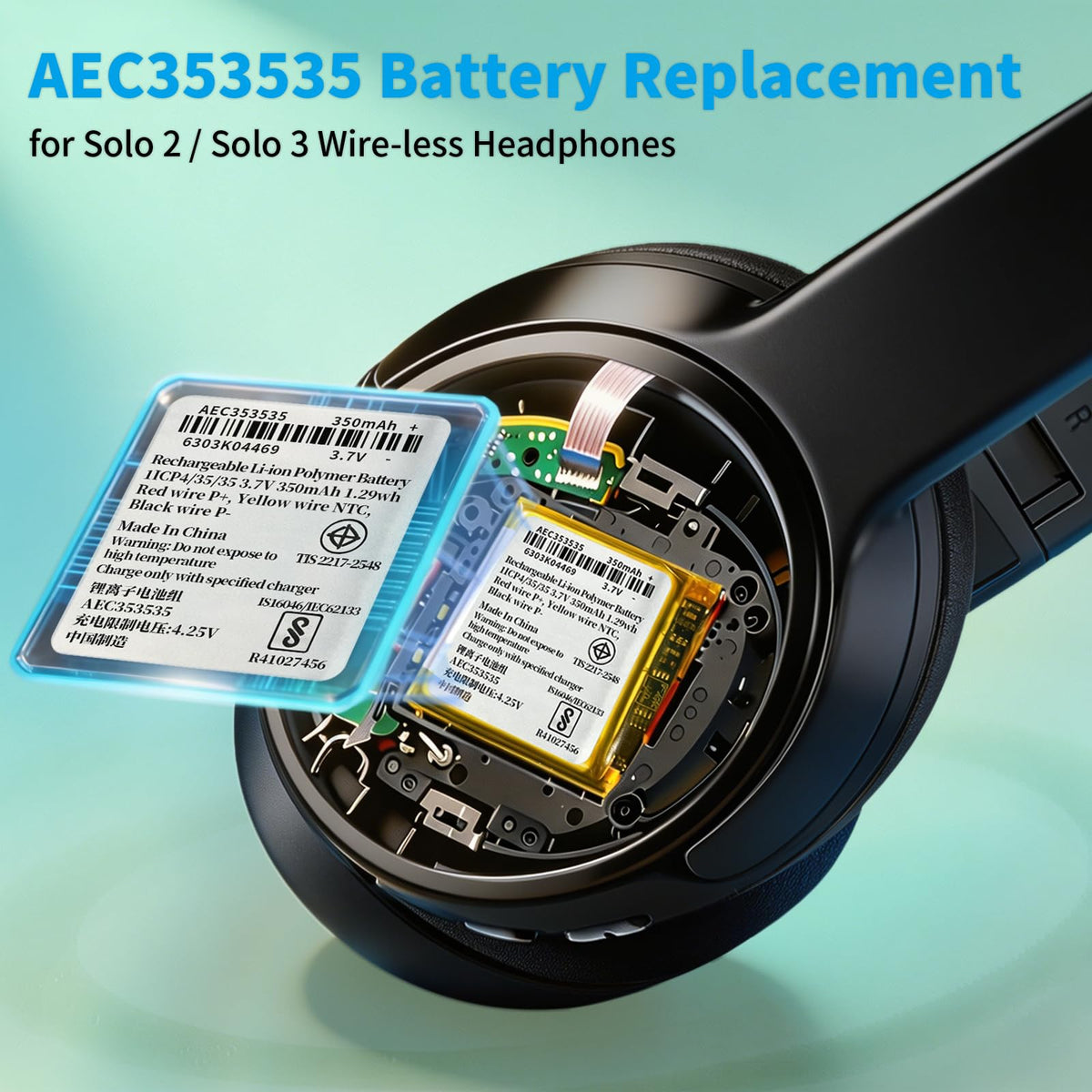 DDONG battery installed inside Beats earcup demonstrating restored power