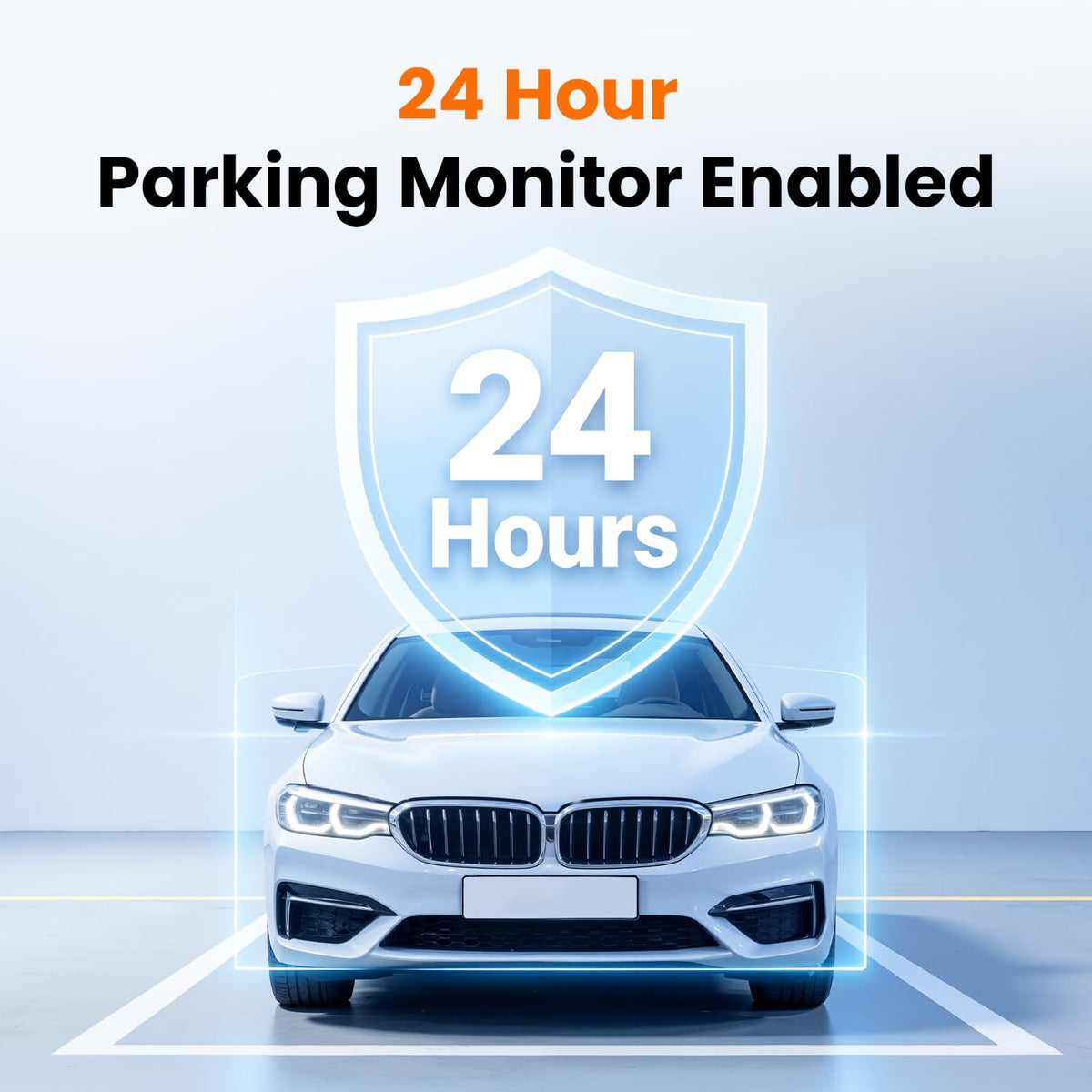 DDPAI hardwire kit 24h monitor illustration indicates around-the-clock surveillance when parked.