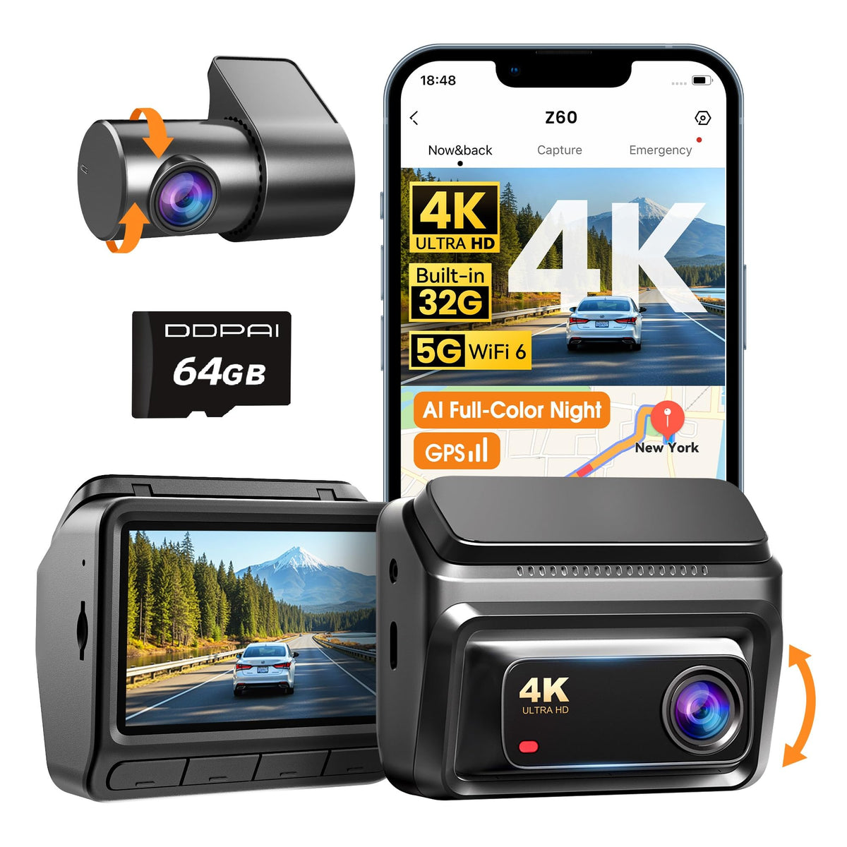 DDPAI Z60 front 4K road view shows clear daytime footage with license plate potential