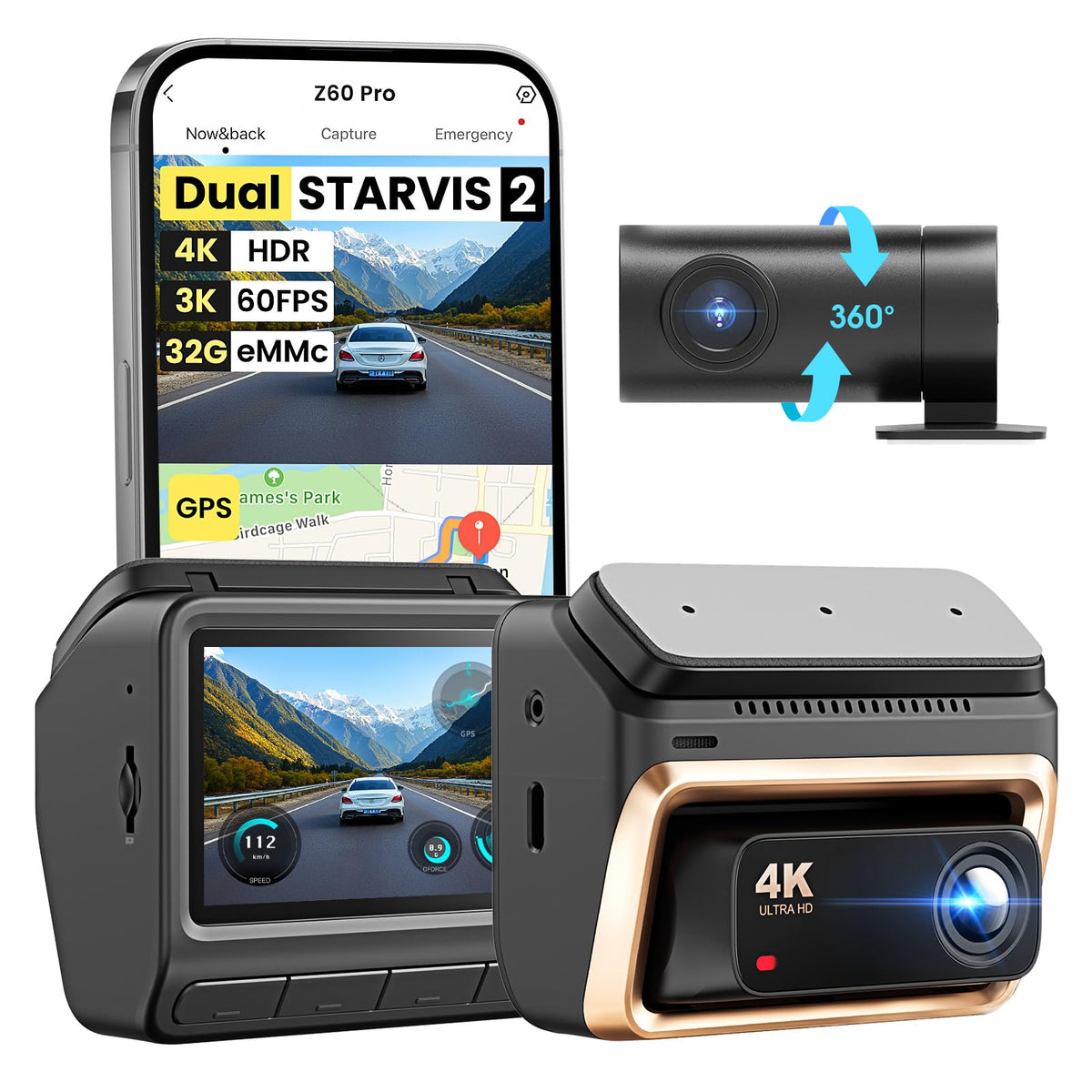 DDPAI Z60 Pro front 4K dashcam captures high-detail daytime and night footage.