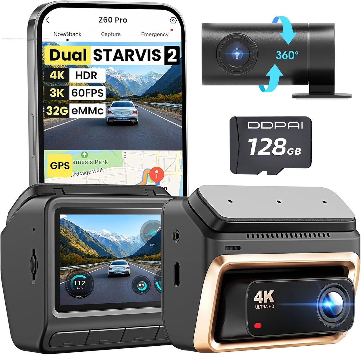 DDPAI Z60 Pro front dashcam 4K for clear daytime road detail