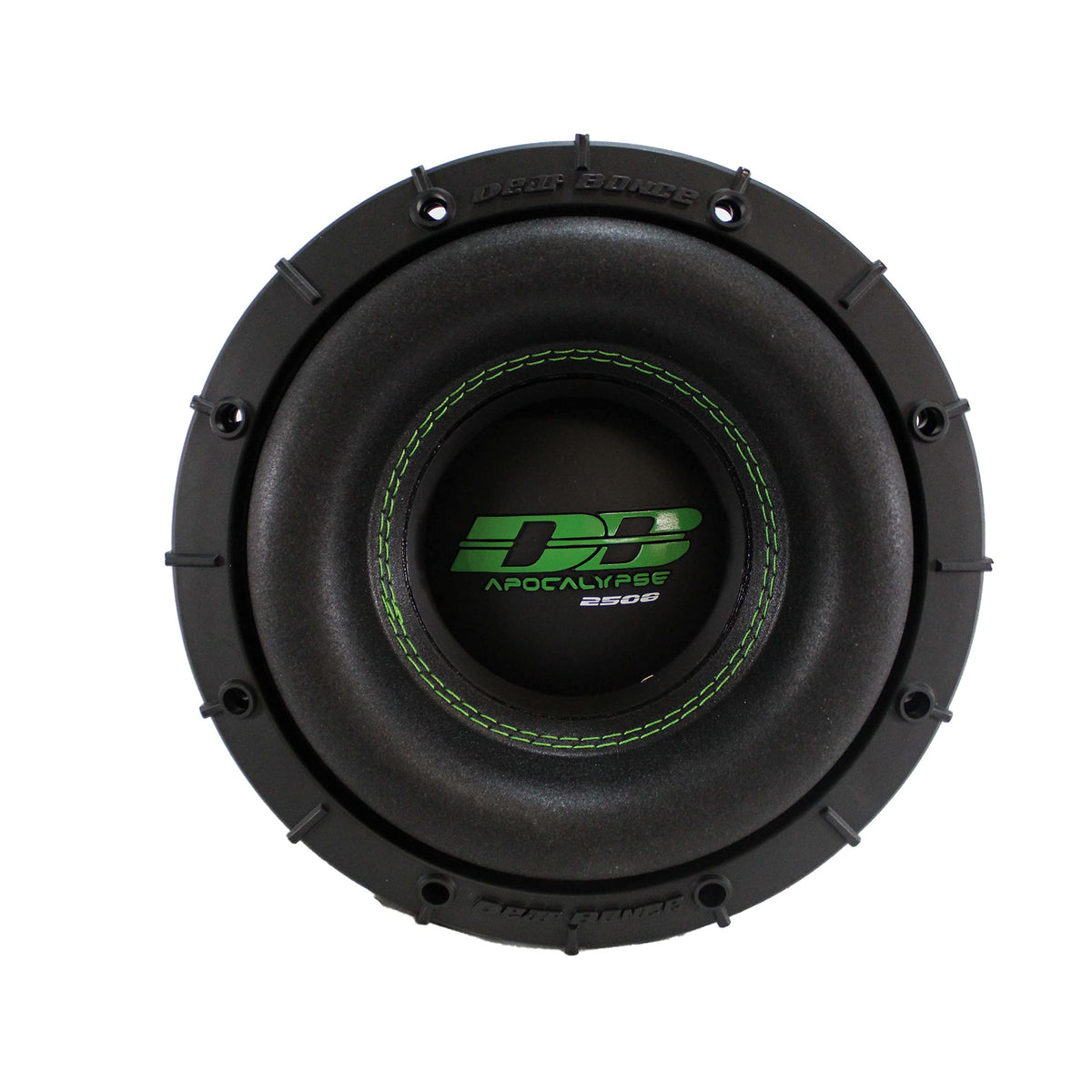 Deaf Bonce Apocalypse 8in subwoofer dual voice coils detail emphasizes wiring flexibility for versatile setups