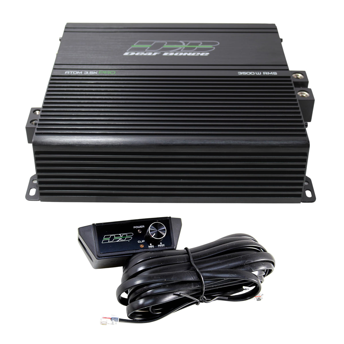 Deaf Bonce Apocalypse Atom 3.5K Pro front view highlighting compact power amp.