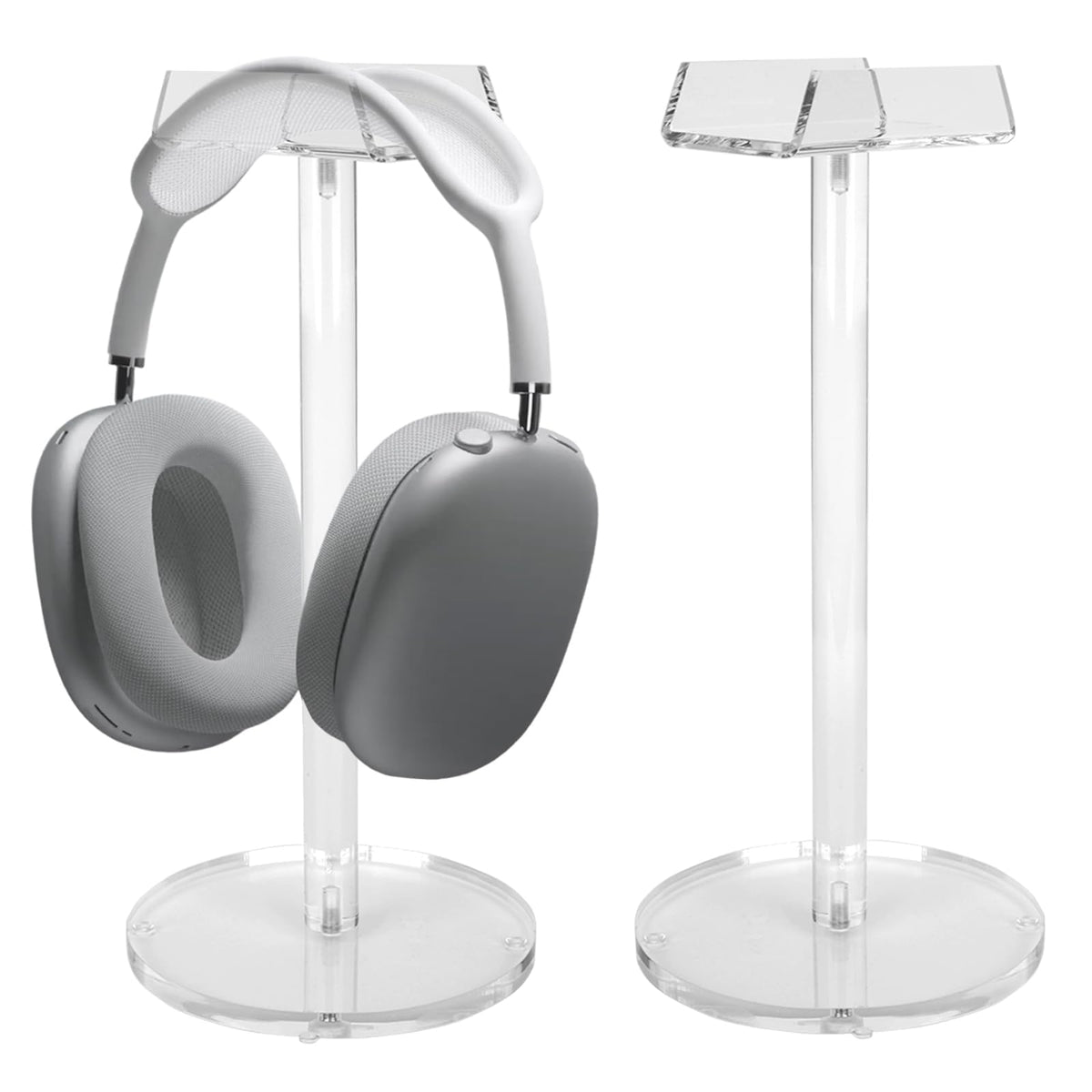 Dealpoli acrylic desktop headphone stand, front view, keeps headphones organized for easy access.