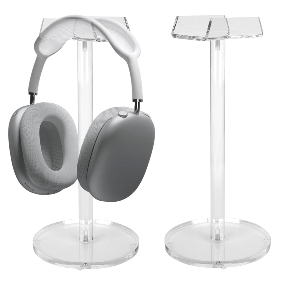 Dealpoli acrylic desktop headphone stand, front view, keeps headphones organized for easy access.