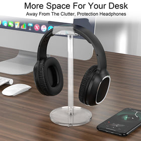 Dealpoli acrylic desktop headphone stand side view highlights long hanger.
