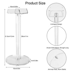Dealpoli acrylic desktop headphone stand side view showing sturdy base and desk protection.
