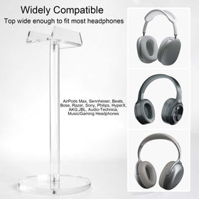 Dealpoli acrylic headphone stand base close-up highlights non-slip pads protecting surfaces.
