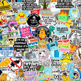 Debinolo 300-sticker variety pack for bold laptop and bottle customization.