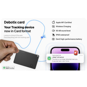 DEBOTIX ultra-thin 1.7mm profile next to credit card, fits slim wallets benefit