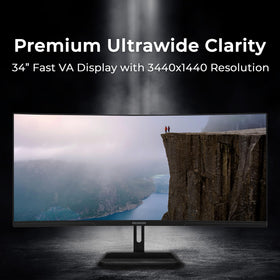 Deco Gear 34 curved monitor with ergonomic tilt for comfortable long sessions.