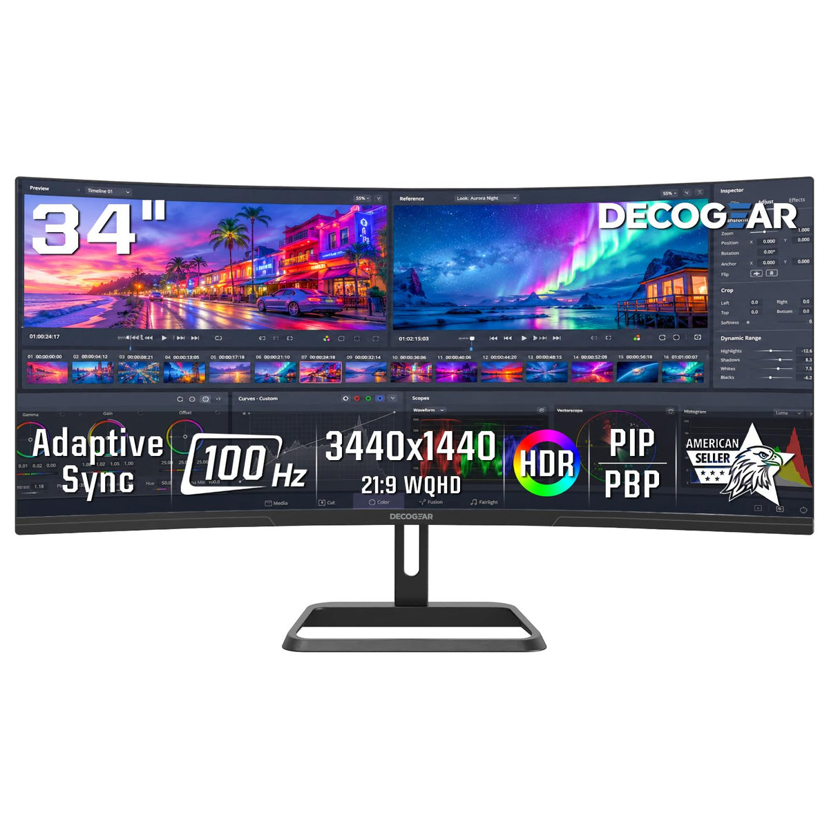 Deco Gear 34-inch curved ultrawide monitor front view for immersive workspace