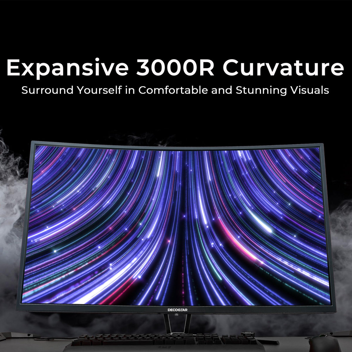 Deco Gear 39-inch curved monitor supports 165 Hz for smooth gaming motion.