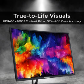 Deco Gear 39-inch curved monitor HDR400 enhances contrast and color depth.