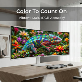 Deco Gear 49-inch curved ultrawide monitor gameplay with smooth motion.