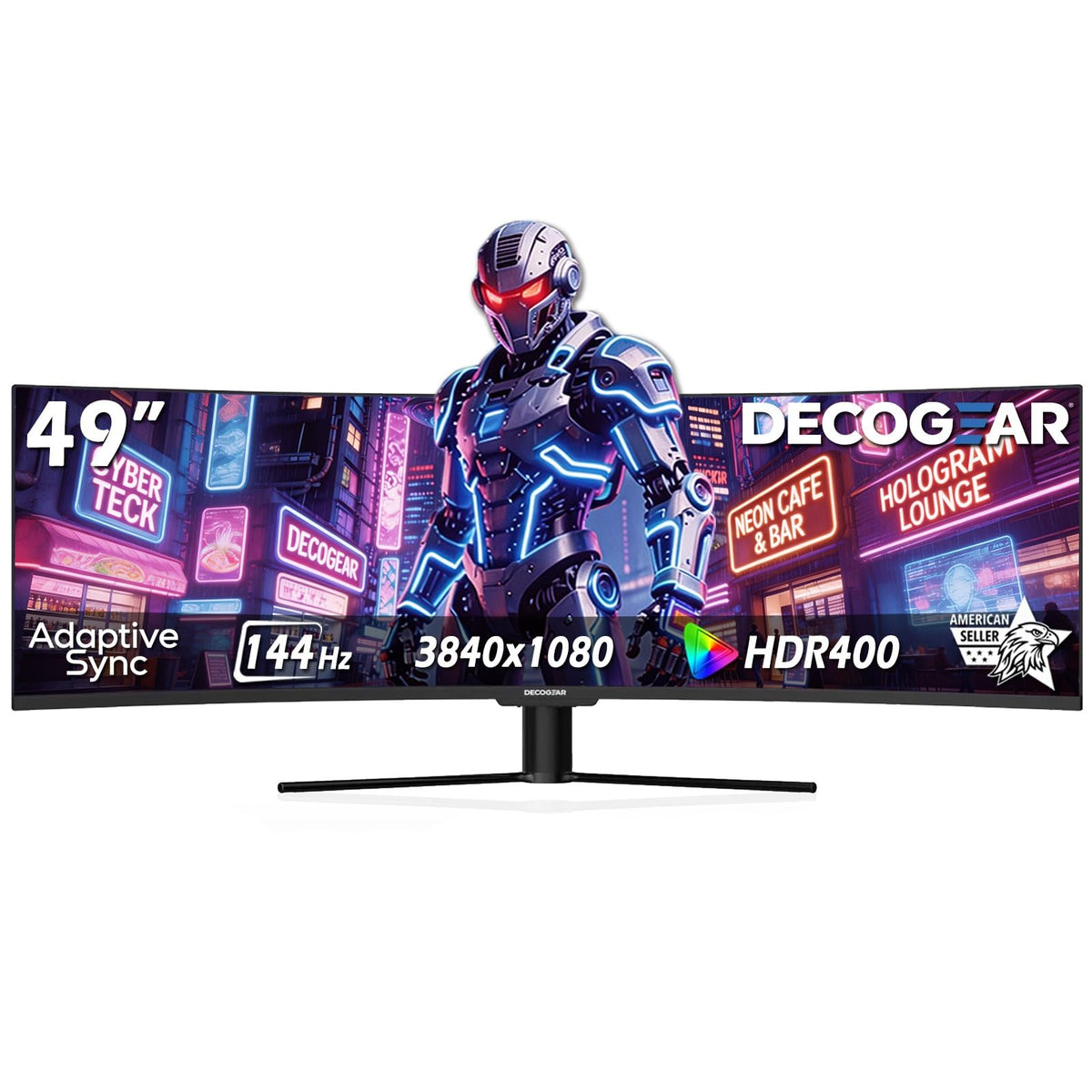 Deco Gear 49-inch ultrawide curved monitor delivers immersive gaming and multitasking on a single screen.